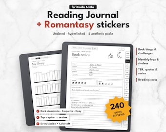 Kindle Scribe Reading Journal, Romantasy Stickers, Dark Academia, Book Journal, Reading Log, Book Review Template, Kindle Scribe Templates