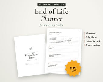 End of Life Planner Fillable PDF, Emergency Binder Printable, Final Wishes Planner, Funeral Planning, Just in Case Binder, Legacy Binder
