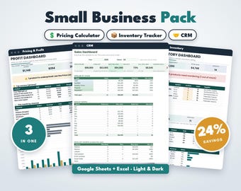 Small Business Spreadsheet Bundle, Pricing Calculator, Inventory Tracker, CRM Template, Etsy Seller Spreadsheet, Google Sheets and Excel