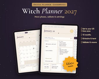 2027 Witch Planner, Witchy Digital Planner for GoodNotes, Moon Calendar 2027, Wheel of the Year, Astrology & Tarot, Hyperlinked Grimoire