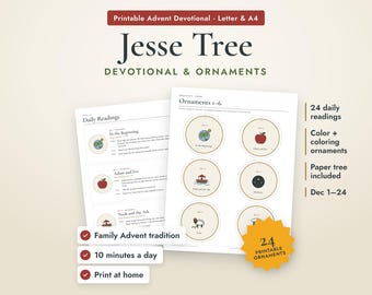 Jesse Tree Ornaments Printable, Jesse Tree Advent Devotional, Kids Advent Calendar, Family Advent Activity, Christmas Countdown PDF