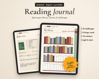 Reading Journal Digital & Printable, Book Journal Goodnotes, Reading Tracker, Book Tracker, Reading Log, Book Review Template, Book Bingo