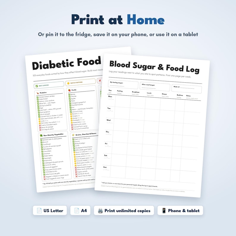 Diabetic Food List Printable, Diabetic Food Chart, Low Glycemic Food List, Blood Sugar Log, Diabetes Grocery List, Type 2 Diabetes PDF image 6