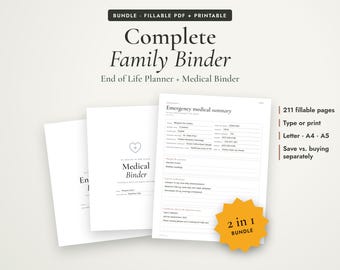 Life Binder Bundle, End of Life Planner and Medical Binder Printable, Fillable PDF, Emergency Binder, Household Binder, Important Documents