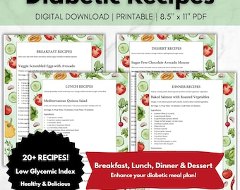Diabetic Recipes & Diabetic Meal Plan | Low Carb Recipes + Grocery List | Type 2 Diabetes Cookbook PDF