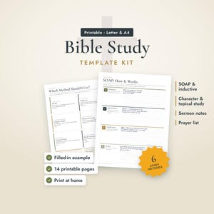 Bible Study Template Printable, SOAP Bible Study, Inductive Bible Study, Character Study, Sermon Notes, Prayer List, Bible Study Kit PDF