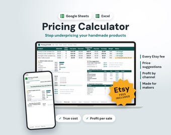 Pricing Calculator Spreadsheet, Etsy Fee & Profit Calculator, Profit Tracker Template, Handmade Product Pricing, Google Sheets and Excel