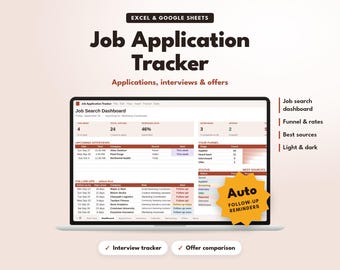 Job Application Tracker Spreadsheet, Job Search Planner for Google Sheets & Excel, Interview Tracker, New Grad Career Planner