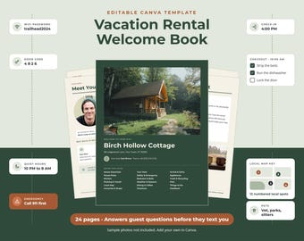 Airbnb Welcome Book, Airbnb House Manual Template, VRBO Guest Book, Host Guide With House Rules | Canva Template