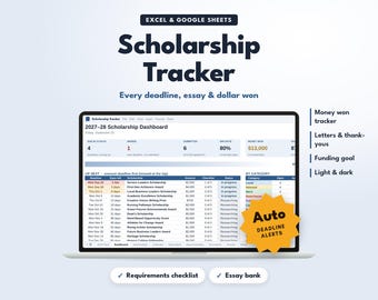 Scholarship Tracker Spreadsheet, College Planner for Google Sheets & Excel, Student Planner, Scholarship Application Tracker, Senior Year