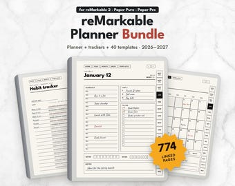 reMarkable Templates Bundle, reMarkable Planner 2027, Digital Planner 2026 2027, Hyperlinked Daily Weekly Planner PDF, Paper Pro
