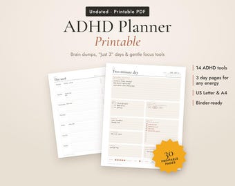 ADHD Planner Printable, Printable ADHD Worksheets, ADHD Student Planner, Brain Dump Printable, Executive Function Planner pdf, Letter A4