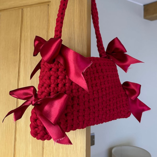 Handmade Crochet Ribbon Shoulder Bag