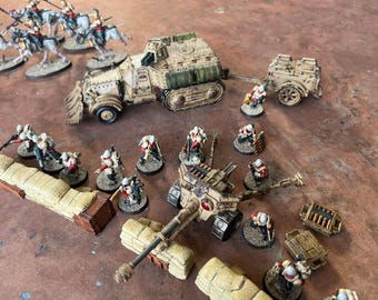Bastion Artillery Convoy Armored Half-Track Artillery Tractor Field Cannon and Supply Trailer | Grimdark Military Resin Model Kit | 3D Mini