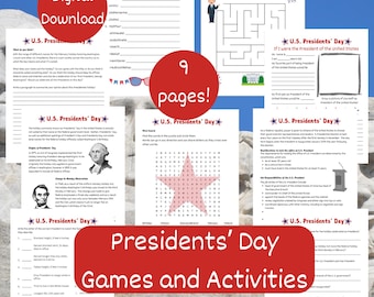Presidents Day Activities, Word Search, President trivia game, Washington's Birthday, unit study