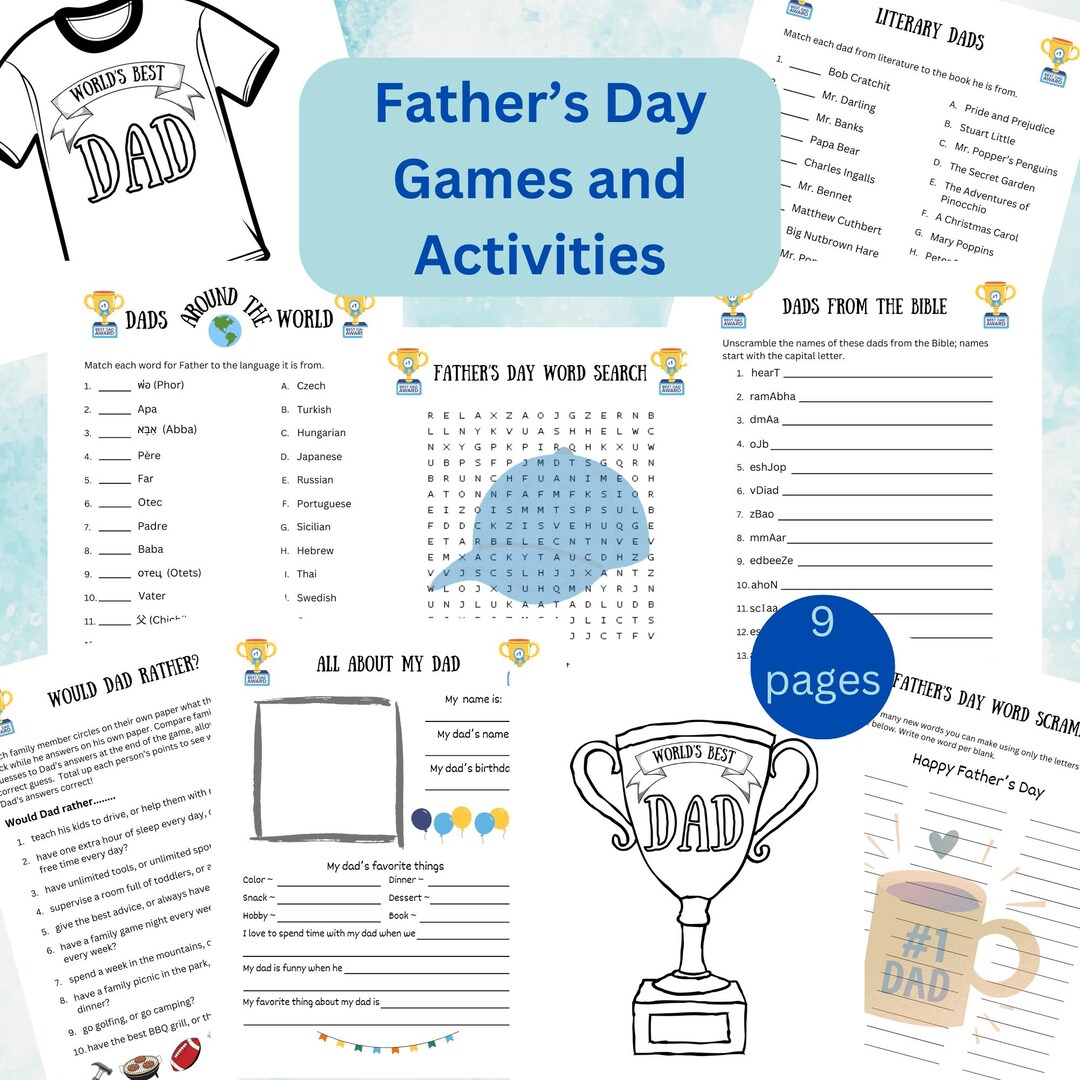 Fathers Day Activities and Games, Word Search, Word Scramble, All About ...