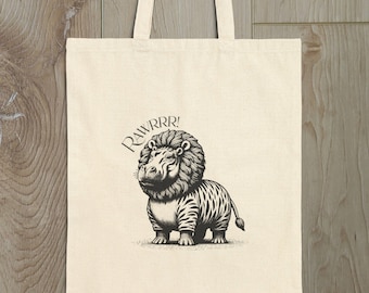 Hippo Weird Canvas Tote Bag Fancy Animal Gift Bag - 100% Cotton Bag