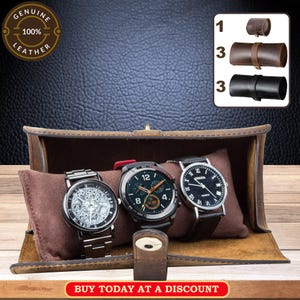 Watch Case, Leather Watch Roll Personalized, Travel Watch Case, 3 Slot Watch Organizer, watch roll, watch holder, watch pouch, Gift For Him
