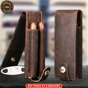 Étui à cigares en cuir, portefeuille à cigares en cuir, étui à cigares de voyage pour 2 cigares, porte-cigares en cuir fait main, pochette à cigares de poche, étui à cigares.