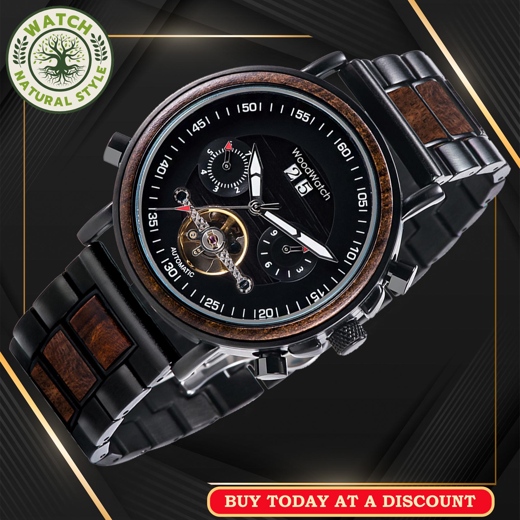 Watches–mens Watch, Engraved Wood Watch, Luxury Men's Wood Watch