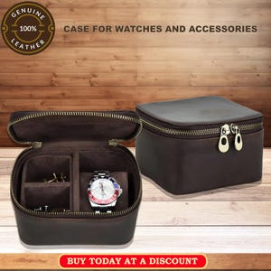 Horlogedoos: horlogedoos voor op reis met vakken voor sieraden, horloge- en accessoiretas, organizer voor herensieraden, leren horlogekast.