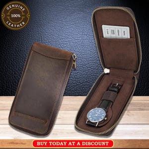 Custodia per orologio personalizzata, organizer per la protezione dell'orologio, custodia per orologio in pelle personalizzata, organizer per orologio protettivo da viaggio, porta orologio