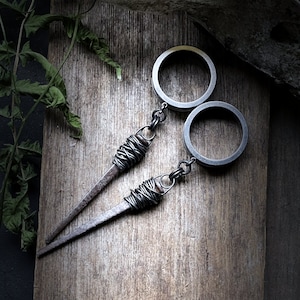 1800&#39;s Coffin Nail Ear Hangers - Antique Gothic Dangle Stainless Steel Ear Tunnels - Reclaimed Goth Crust Punk Pagan Occult Amulet Talisman
