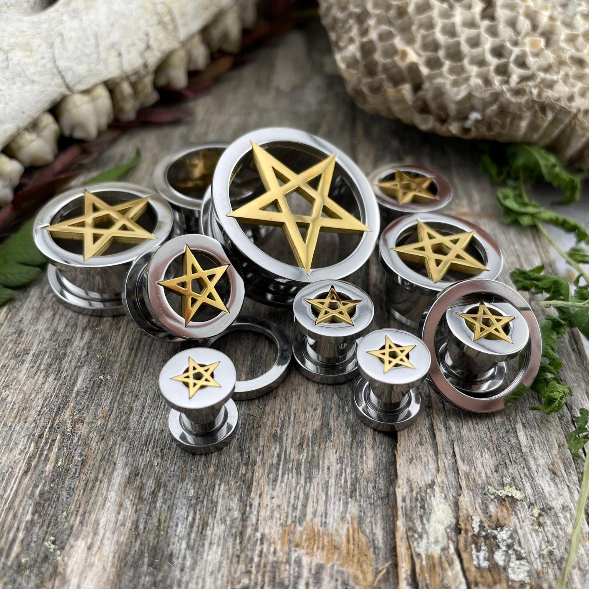 Orecchini Pentagramma E Luna Crescente In Argento Sterling 925 - YAFEINI, Gioielli Wicca