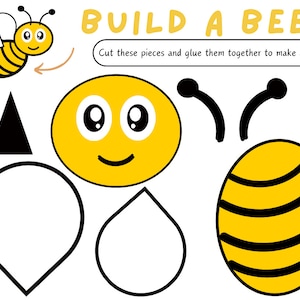 Build A Bee Printable Craft & Activity Set para a primavera com bônus para colorir e páginas de caligrafia. Ideal para educação domiciliar