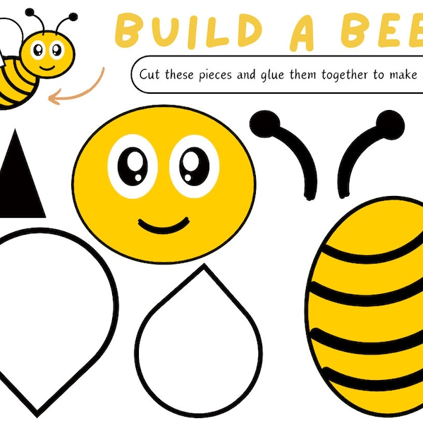 Build A Bee Printable Craft & Activity Set for Spring w Bonus Coloring and Handwriting Pages. Ideal for Homeschool Education