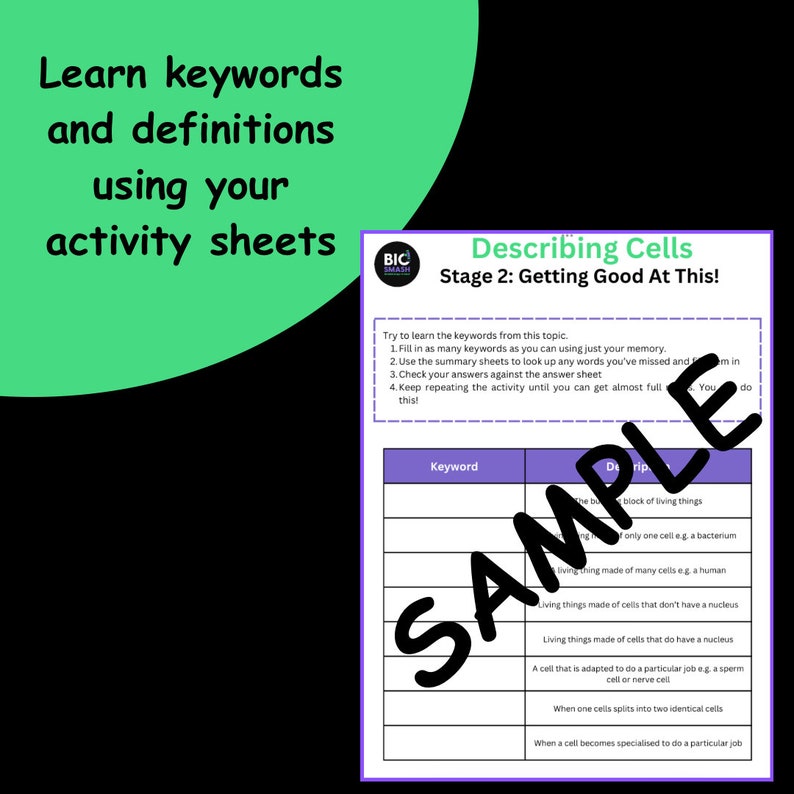 Science Biology Revision: Cells (GCSE Level). Keyword Revision Pack ...