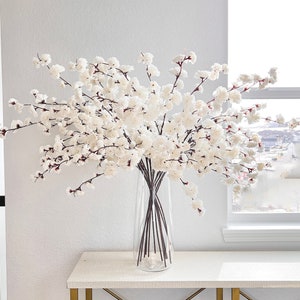 Faux White Silk Cherry Blossom Stem (Pack of 3 Stems), Artificial Cherry Blossom Stem, White Spring Flowers, White Wedding Flower