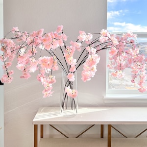 ピンクのフェイクハンギング桜（3本入り）、人工ピンク桜の茎、ピンクのイースター春の花、ウェディングフラワー、