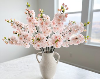 Light Pink Faux Silk Cherry Blossom (Pack of 3 Stems), Artificial Pink Cherry Blossom Stem, Pink Spring Flowers, Easter Flowers, DIY Floral