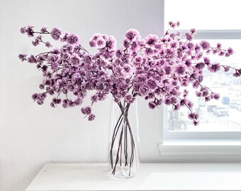 Faux Purple Silk Cherry Blossom (Pack of 3 Stems), Artificial Spring Cherry Blossom Stem,  Spring Flowers, White Wedding Flower, DIY Floral