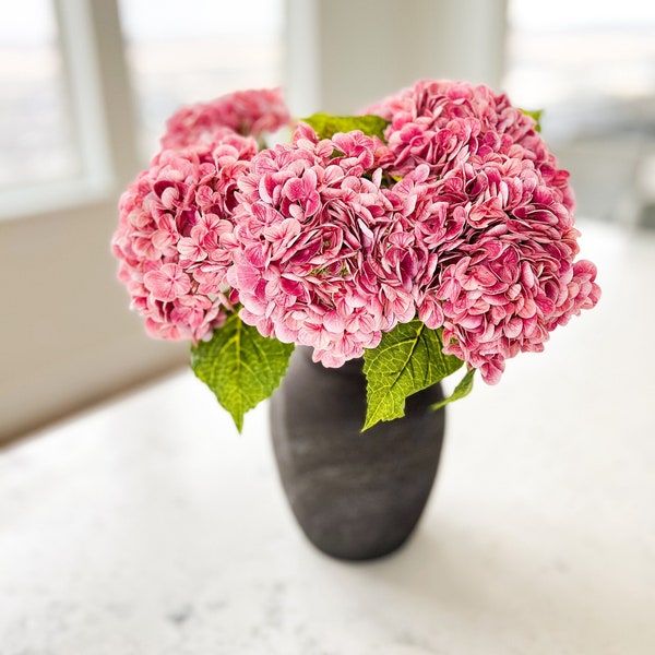 Real Touch Pink Faux Hydrangea Stem, Fuchsia Faux Hydrangea Stem, DIY Floral, Wedding Flowers, Magenta Hydrangea Flower
