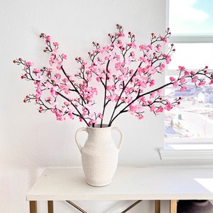 Faux Silk Pink Cherry Plum (Pack of 3 Stems), Artificial Pink Cherry Blossom Stem, Pink Spring Flowers, DIY Floral, Easter Flowers