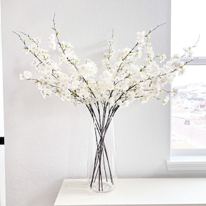 ホワイトフェイクシルク桜（3本入り）、人工ホワイト桜の茎、春の花、DIY花飾り