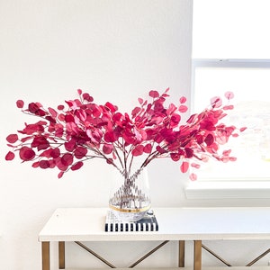 Faux Silk Burgundy Eucalyptus Stem (Pack of 3 Stems), Artificial Eucalyptus Stem, Fall Color Flowers Stem
