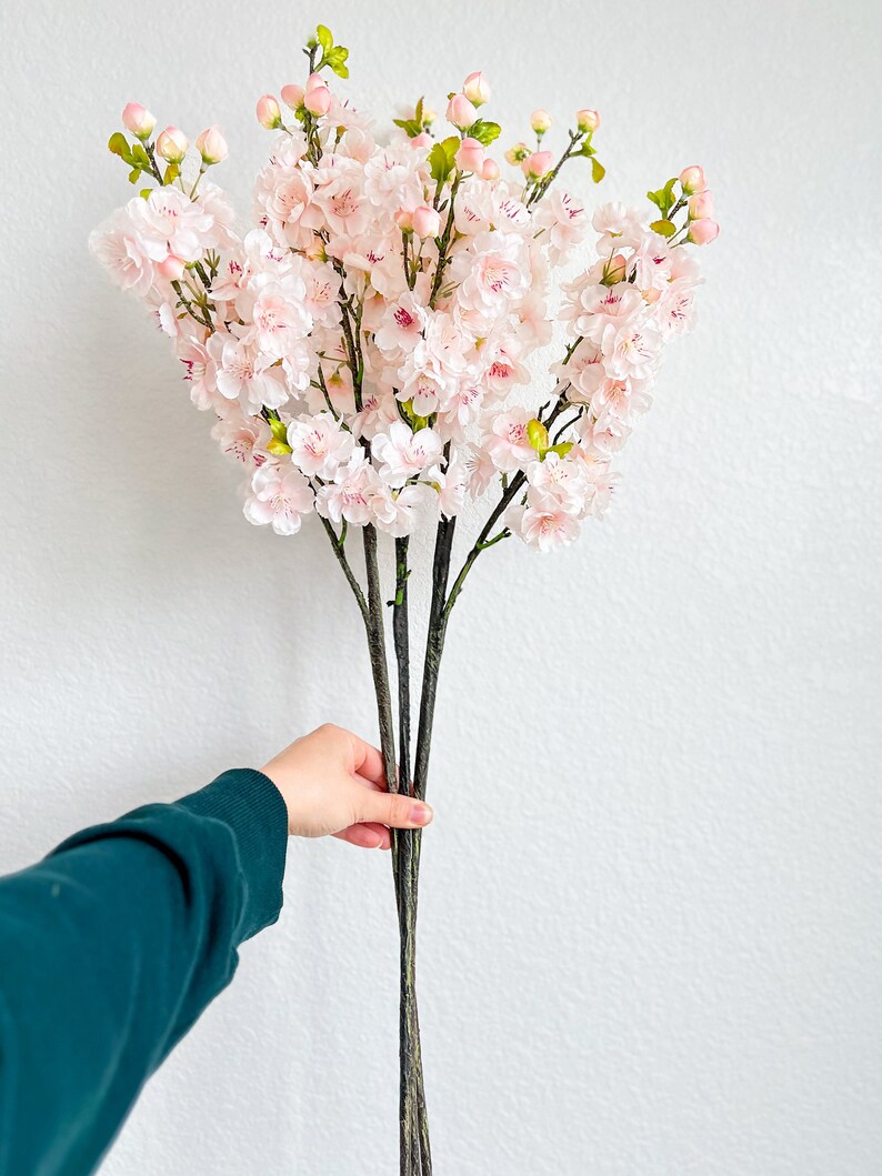 Light Pink Faux Silk Cherry Blossom pack of 3 Stems, Artificial Pink
