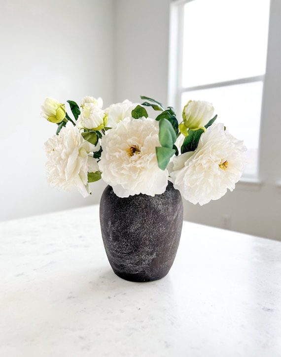 Extra Dried Faux Peony Stem, (Pack of 3 stems), White Faux Peony Stem, DIY Floral, Dried Flowers