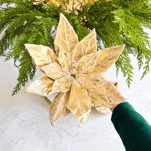 Gold Jeweled Poinsettia Spray Stem, Gold Christmas Poinsettia Stem, Christmas Flowers