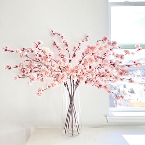 Faux Light Dusty Pink Silk Cherry Blossom (Pack of 3 Stems), Artificial Spring Cherry Blossom Stem, Spring Flowers, DIY Flowers