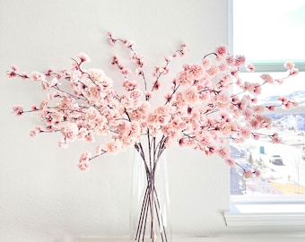 Faux Light Dusty Pink Silk Cherry Blossom (Pack of 3 Stems), Artificial Spring Cherry Blossom Stem, Spring Flowers, DIY Flowers