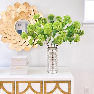 Real Touch Green SnowBall Hydrangea Stem, (Pack of 3 Stems), Artificial 5 Heads Green Hydrangea Stem, Wedding Flower, DIY Floral Arrangement