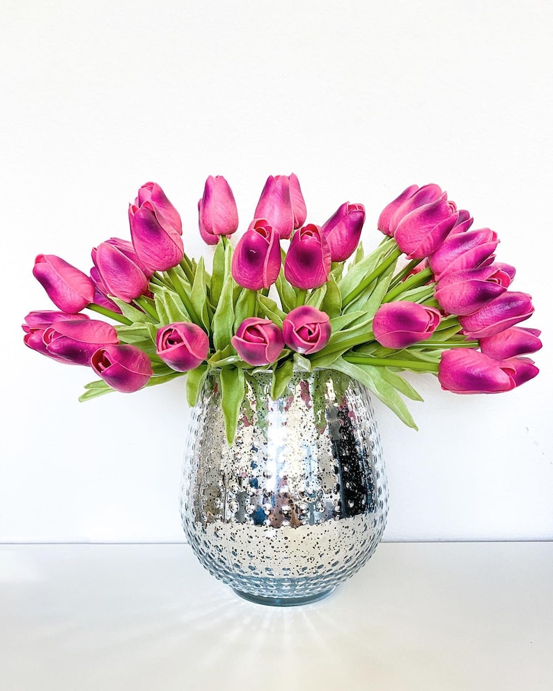 Tallos de tulipanes de tacto real (paquete de 10 tallos), tallos de tulipanes realistas, arreglos florales DIY, flores de primavera, ramo de tulipanes de primavera Morado