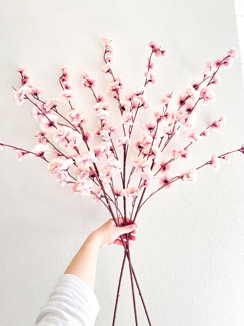 Faux Light Dusty Pink Silk Cherry Blossom (Pack of 3 Stems), Artificial Spring Cherry Blossom Stem, Spring Flowers, Faux Flowers image 2
