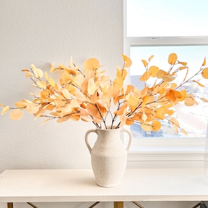 Faux Fall Orange Eucalyptus Stem (Pack of 3 Stems), Artificial Eucalyptus Stem, Fall Flowers