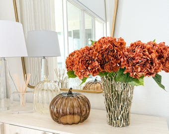 Real Touch Faux Hydrangea Stem, 21" Huge Faux Orange Hydrangea Stem, Brown Hydrangea, Fall Stem, Hydrangea Centerpiece, Flower DIY