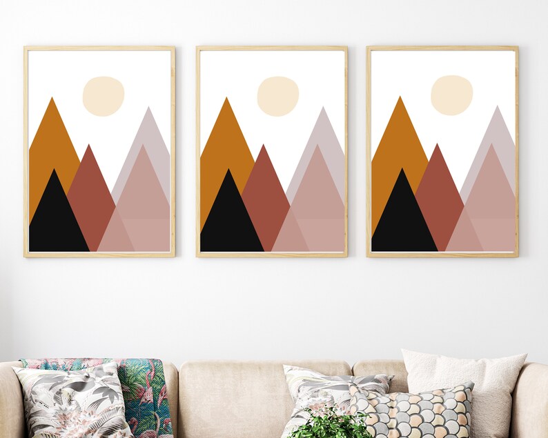 Beautiful Framed Canvas Wall Art Wood Panel Effect Mountain Range Top